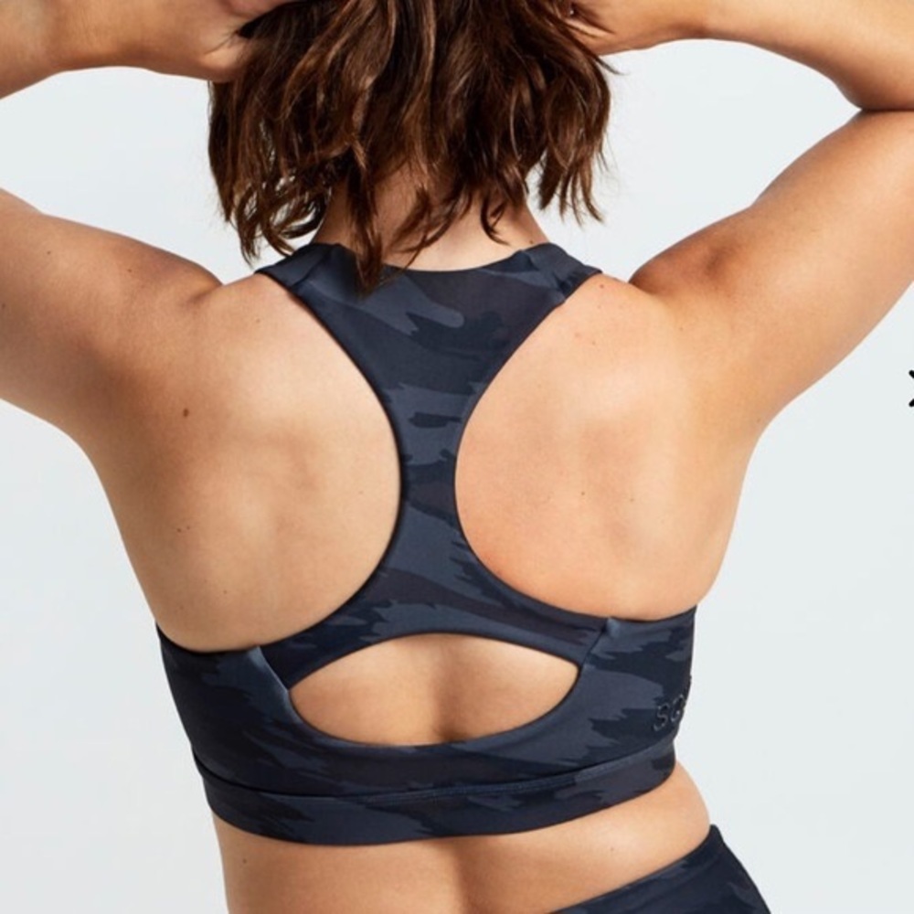 SOULCycle Double Knit Camo racerback black gray sports bra size M